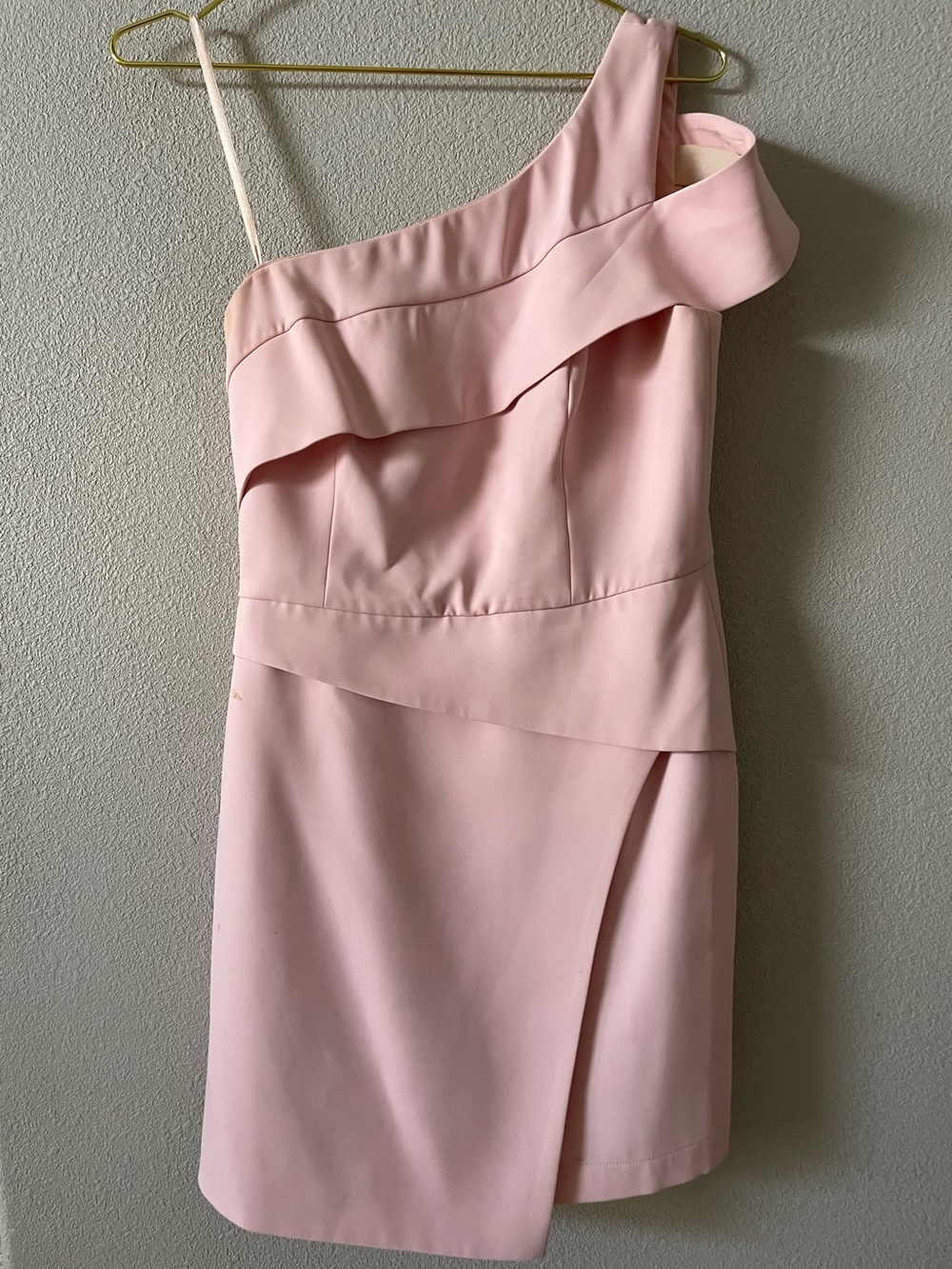 BCBGMaxAzria One-Shoulder Light Pink Ruffle Dress
